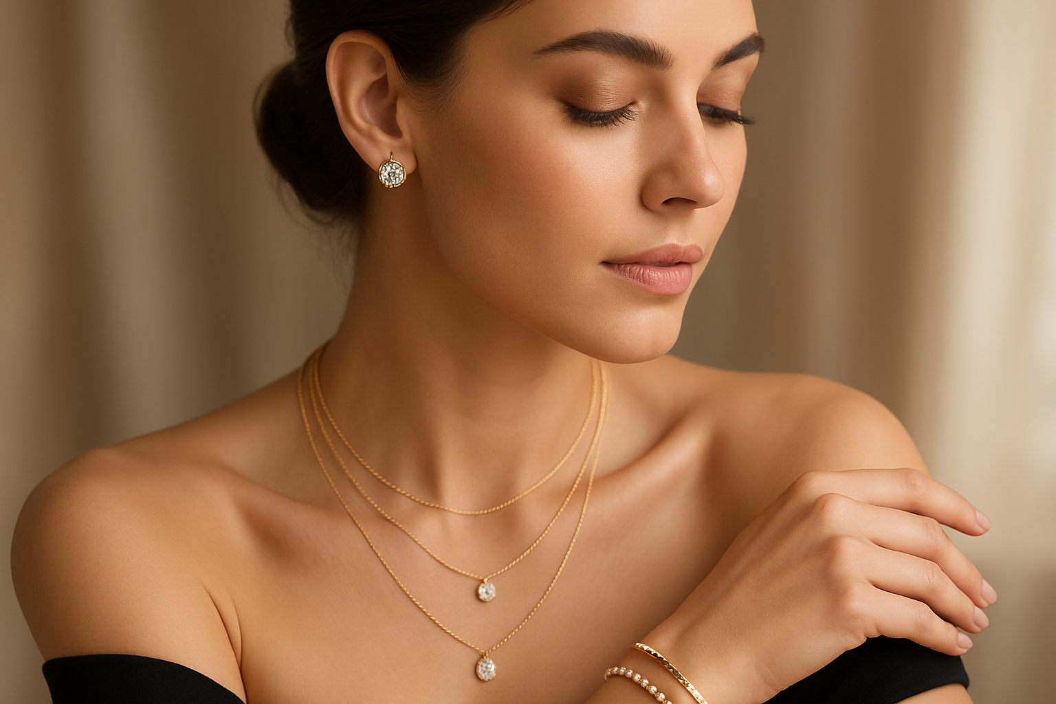 make me a photo of women wears jewelry